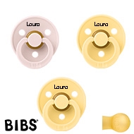 BIBS Colour Sutter med navn str2, 1 Petal, 2 Pale Butter, Runde latex, Pakke med 3 sutter